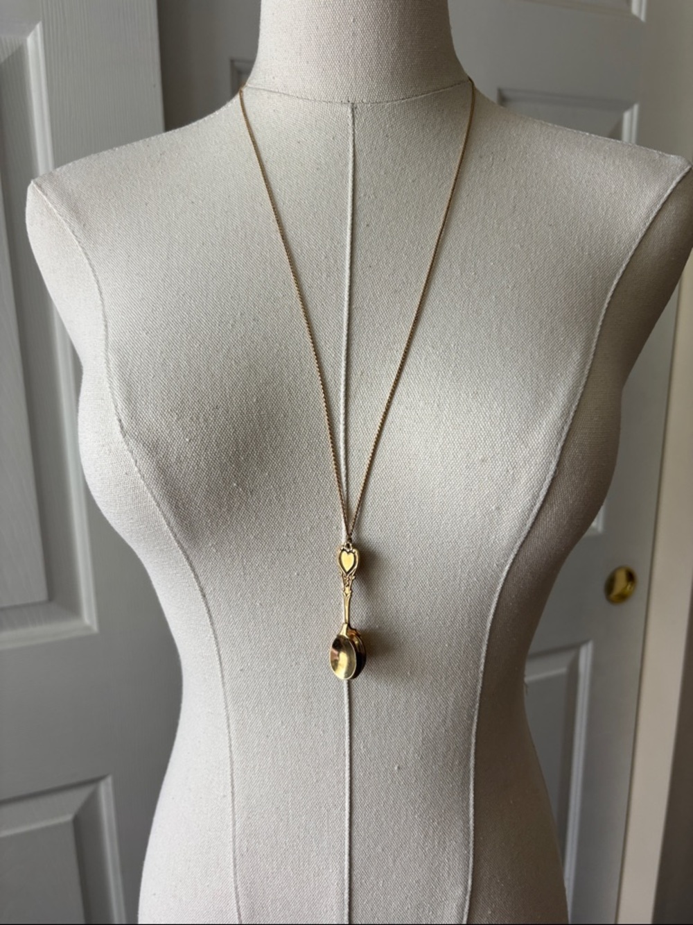 1928 Gold Vintage Spoon Locket Necklace  over 27”